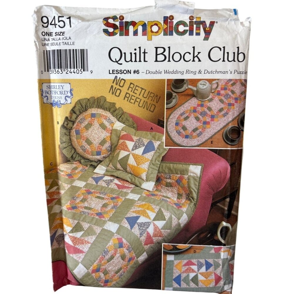 Simplicity Quilt Block Pattern 9451 #6 Double Wedding Ring Dutchman Puzzle Uncut